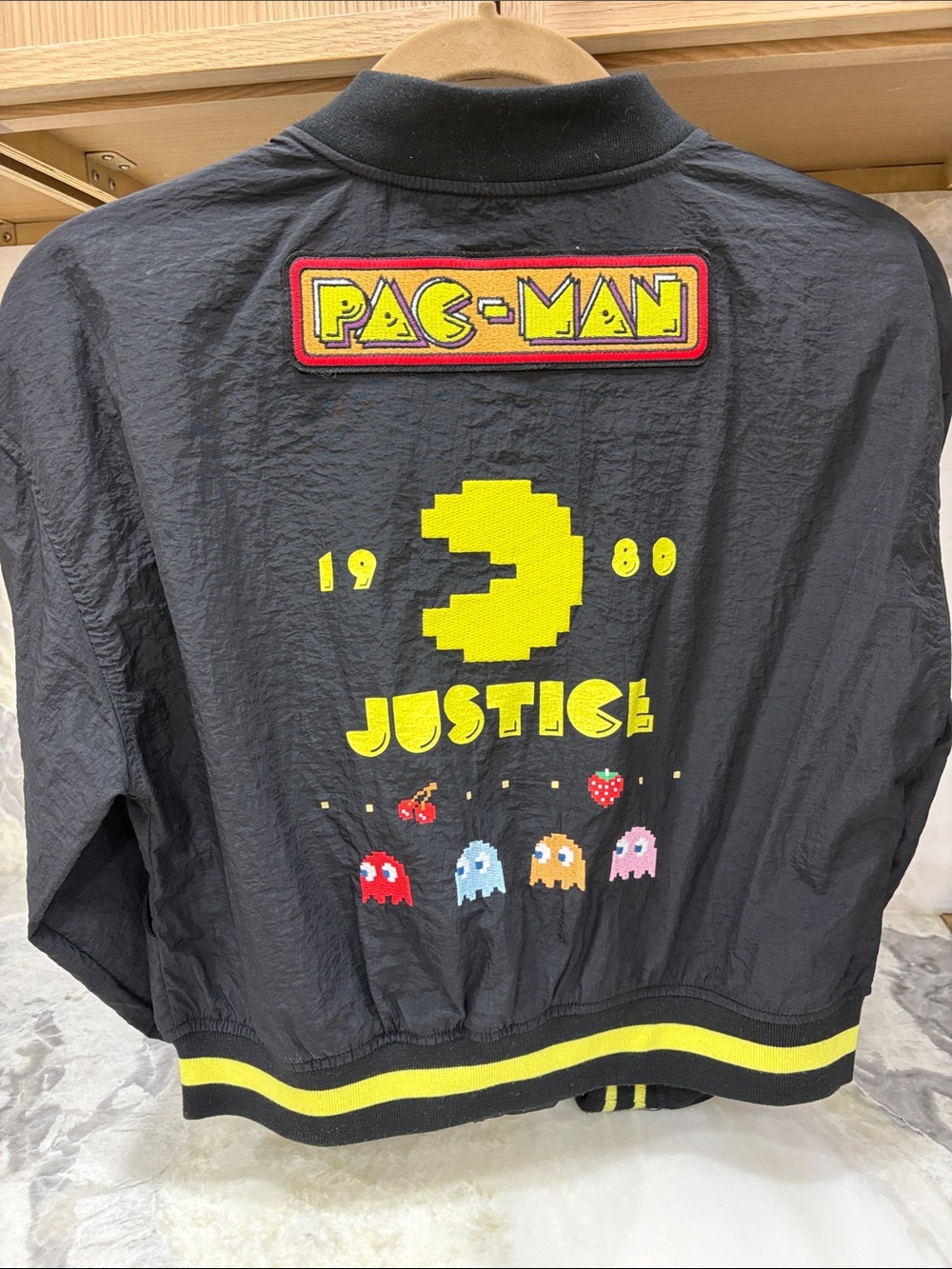 Justice Black Jacket with Yellow Pac-Man & Multicolor Ghosts